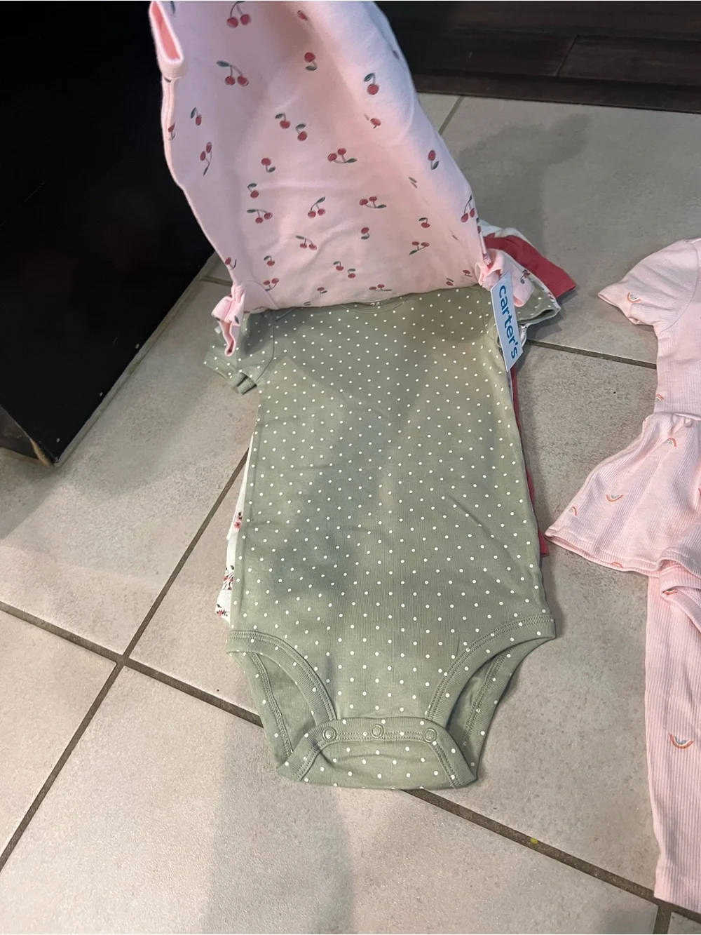 Carter's Pink Cherry Print Bodysuits & Peplum Set